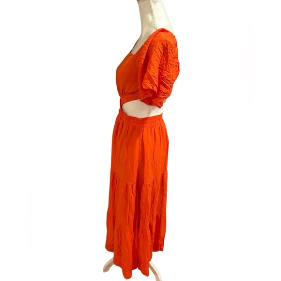 Elegant Orange square neck side cutout Maxi Dress | orange sundress | Sz Small - Picture 4 of 7